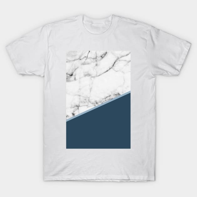 Real White Marble Half Ocean Sapphire Steel Blue T-Shirt by fivemmPaper